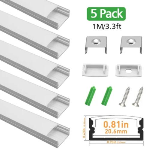 (image for) Silver U04 10x23mm U-Shape LED Aluminum Profile Aluminum Extrusion for LED Strip Light Installation